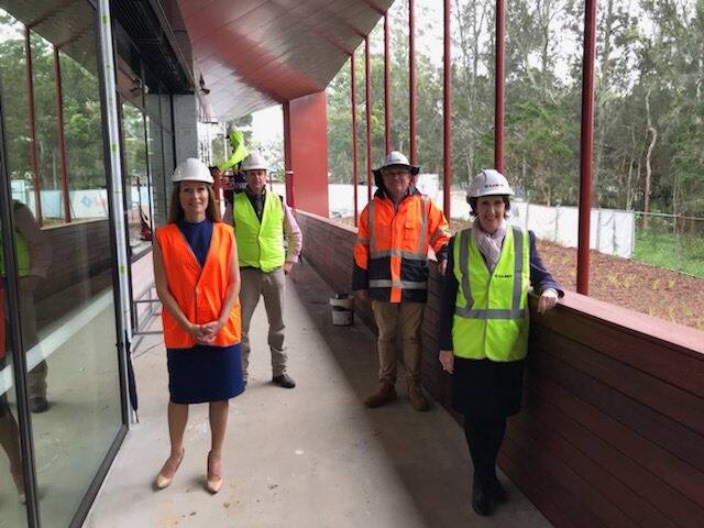 PROJECT RUNNING ON TIME: CSU's Kate Wood-Foye, project officer Neil Molineaux, Leahey Constructions project manager Bill Maley and Member for Port Macquarie Leslie Williams. Photo: Supplied/CSU.