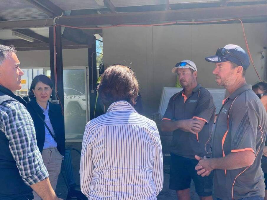 HELP NEEDED: Armstrong Oysters owner Brandon Armstrong (right) met with premier Gladys Berejiklian and deputy premier John Barilaro on March 26. Photo: Supplied/Armstrong Oysters.