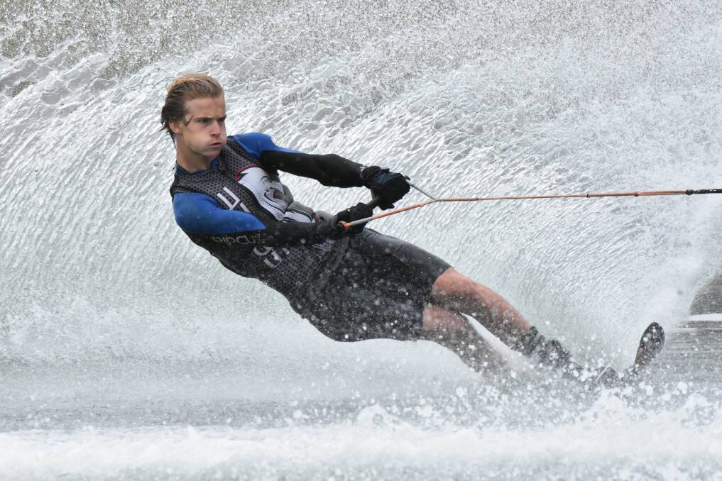 SKIING SLALOM: Luke Hailand creating waves at the Australian Junior Masters Water Skiing Championships on January 18.