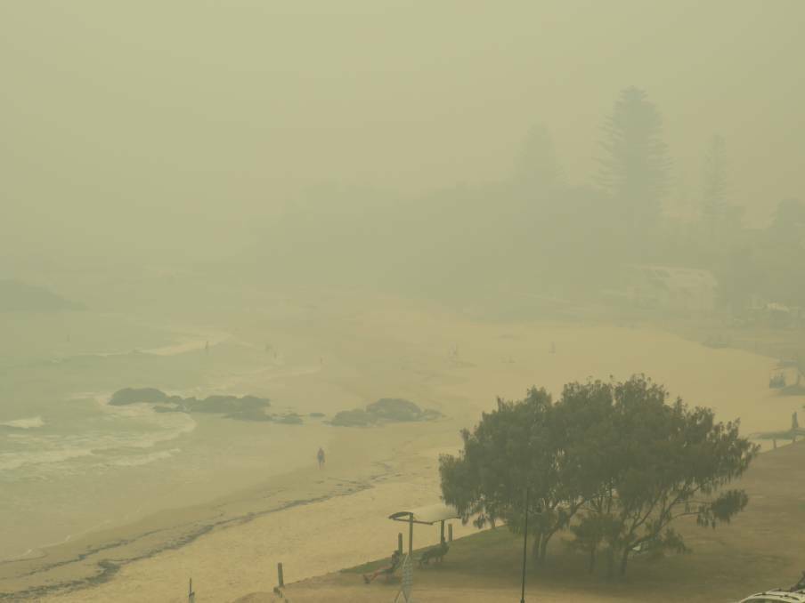 SMOKE HAZE: Smoke over Town Beach in Port Macquarie on Friday, November 15.
