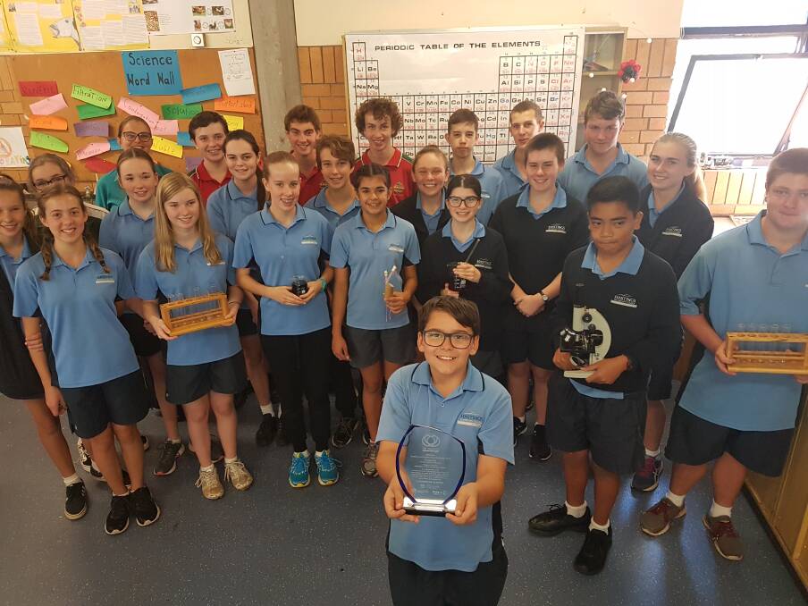 Science and Engineering: Hastings Secondary College students with their Champion School trophy.