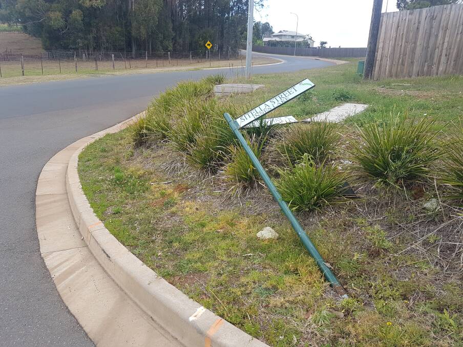 VANDALISM: Residents are also concerned a street sign has been pushed over.