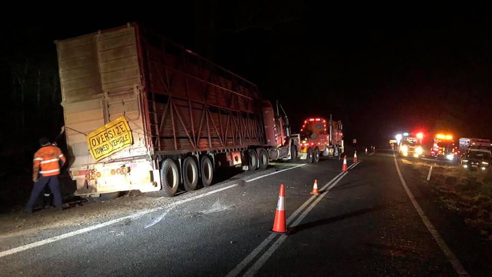 Right way up: The cattle truck righted from its side. Photo: Fire and Rescue NSW Station 492 Wauchope