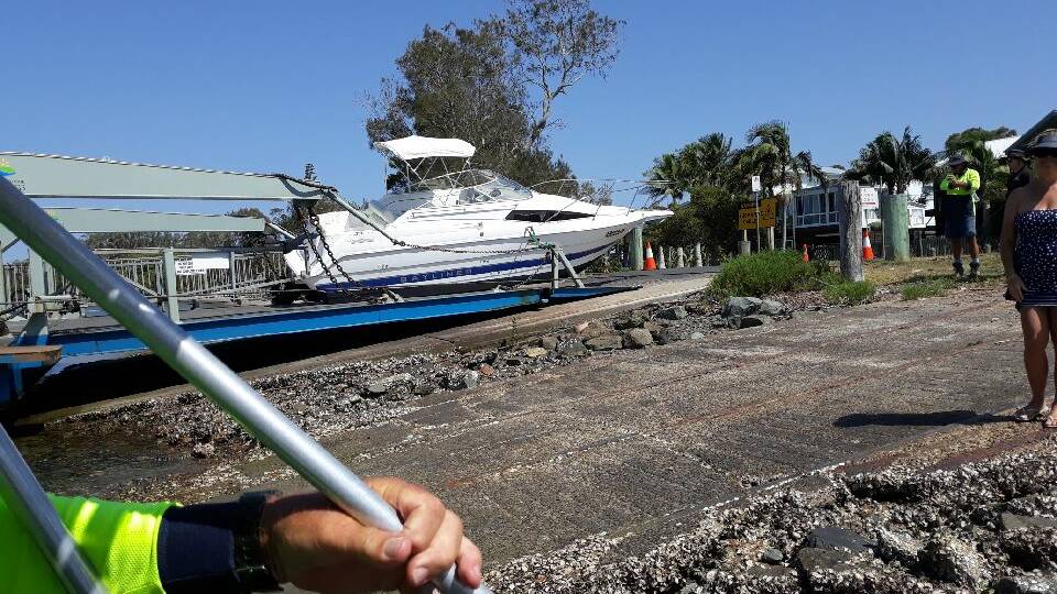 Stranded: The boat stuck on the Settlement Point Ferry in Port Macquarie.