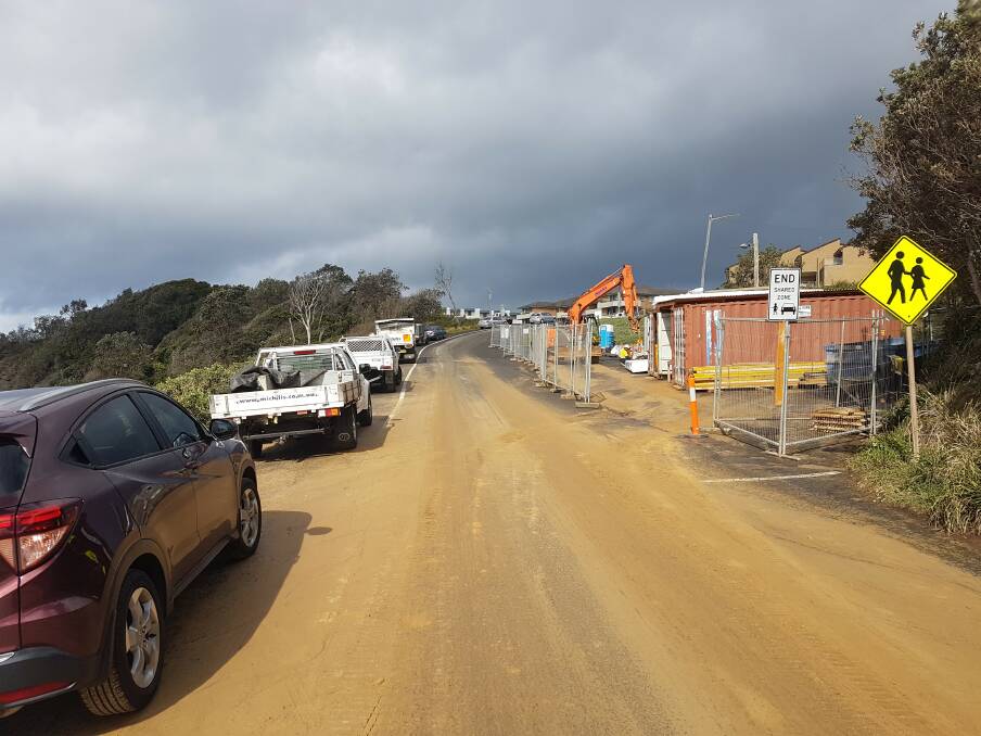 Jam-packed: Cars parked along Flynns Beach during construction.