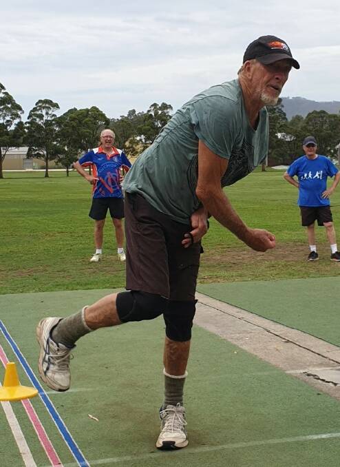 CRICKET CHAMPS: Australian Over 70s team player Warren McWilliams playing with the Mid North Coast Dolphins on January 24. Photo: Harry Brady.