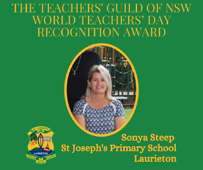 HONOURED: School teacher Sonya Steep. Picture: St Joseph's Primary School Laurieton.