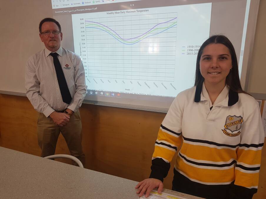 NEW DATA: MacKillop College Port Macquarie science teacher Rob Mahon with student Monique Thompson.