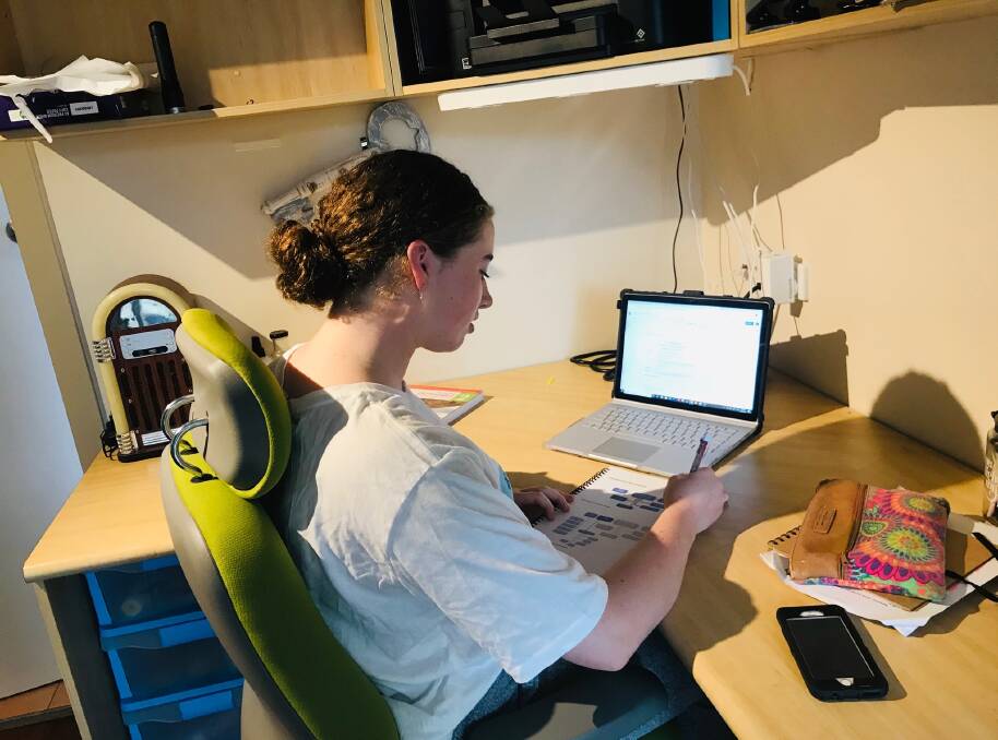 FINAL YEAR: St Columba year 12 student Chelsea Halliwell-Herbert studying at home. Photo: Supplied.