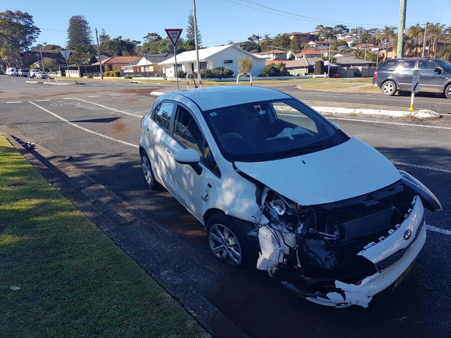 Crashed: One of the cars at Owen and Home Street in Port Macquarie.