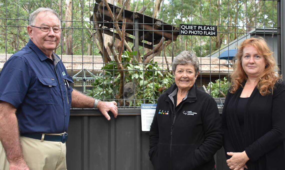 President Port Stephens Koalas Ron Land, Chairperson of Koala Conservation Australia Sue Ashton and President of Friends of the Koala Aliison Kelly. Picture by Ruby Pascoe