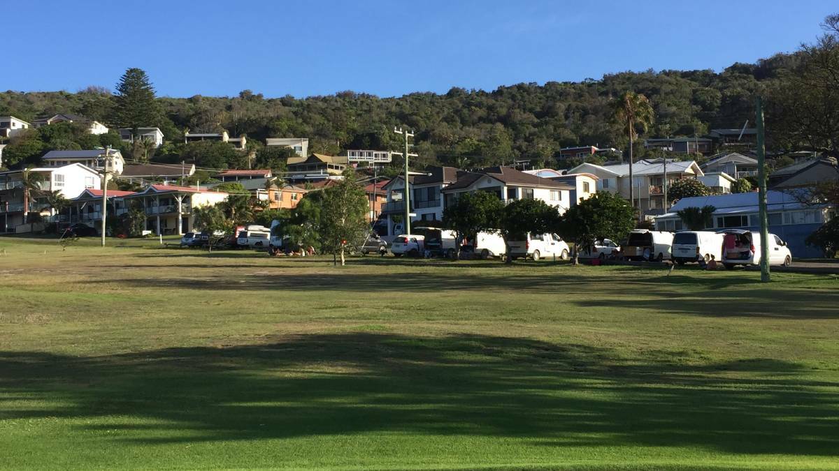 Vans parked along the Crescent Head golf course during the 2018/2019 holiday period