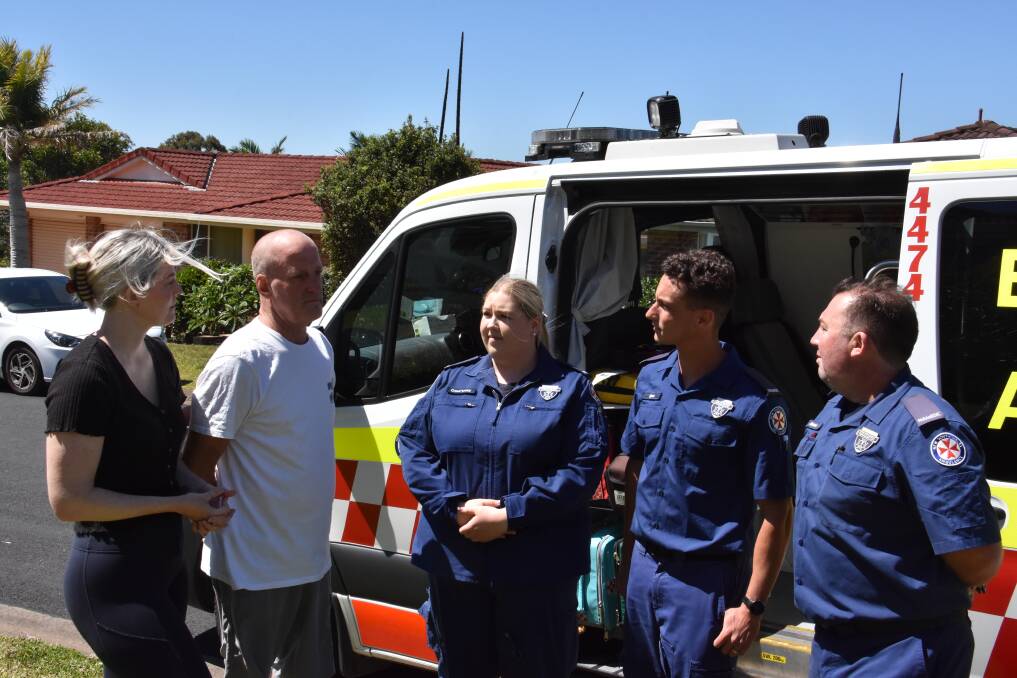 Ellyse and Ken Vickery with paramedics Courtney Mason, Ben Monaghan and James O'Brien.
