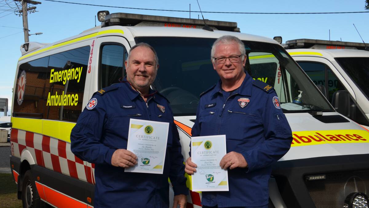Laurieton Ambulance Station paramedics Ian Hamilton and David Rine. Photo: Ruby Pascoe