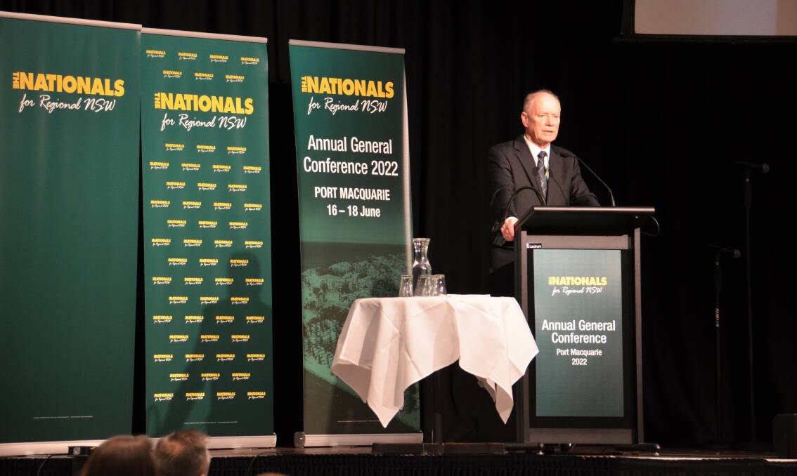 The NSW National Party chairman Andrew Fraser during his conference address in Port Macquarie. Photo: Ruby Pascoe