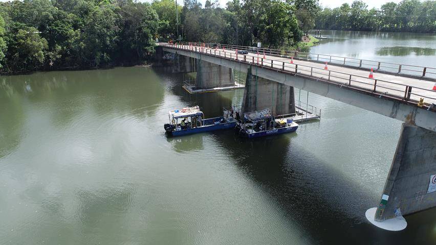 Specialist underwater repairs are now complete on Rawdon Island Bridge. Photo supplied by Port Macquarie-Hastings Council
