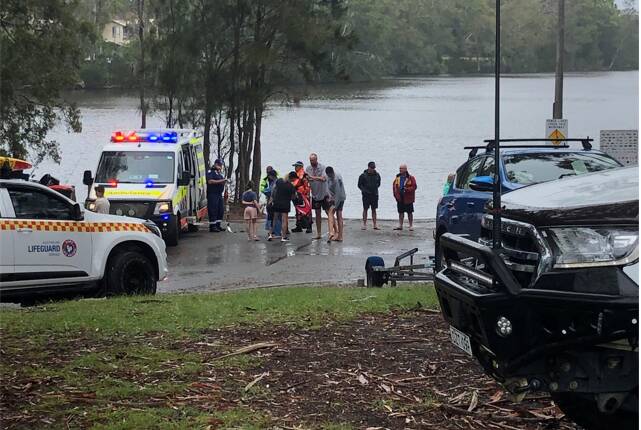 Three people were rescued on Monday morning after their boat capsized at Lake Innes. Photo: Supplied