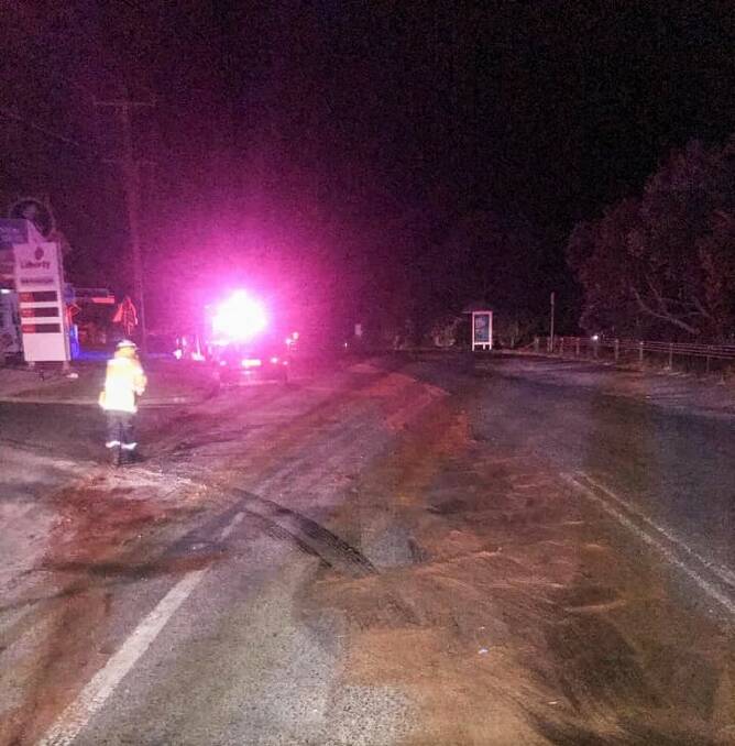Car damage: Bonny Hills RFS crews responded to the oil spill on Ocean Drive on Saturday night (June 12). Photo: Supplied