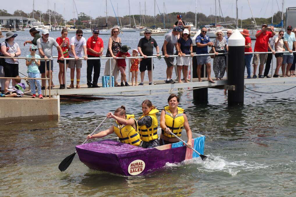 Students competing in the 2019 Cardboard Boat Regatta. Picture supplied by Rotary Club of Port Macquarie West 