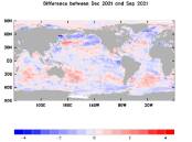 Sea surface temperature changes between December 2021 and September 2021.