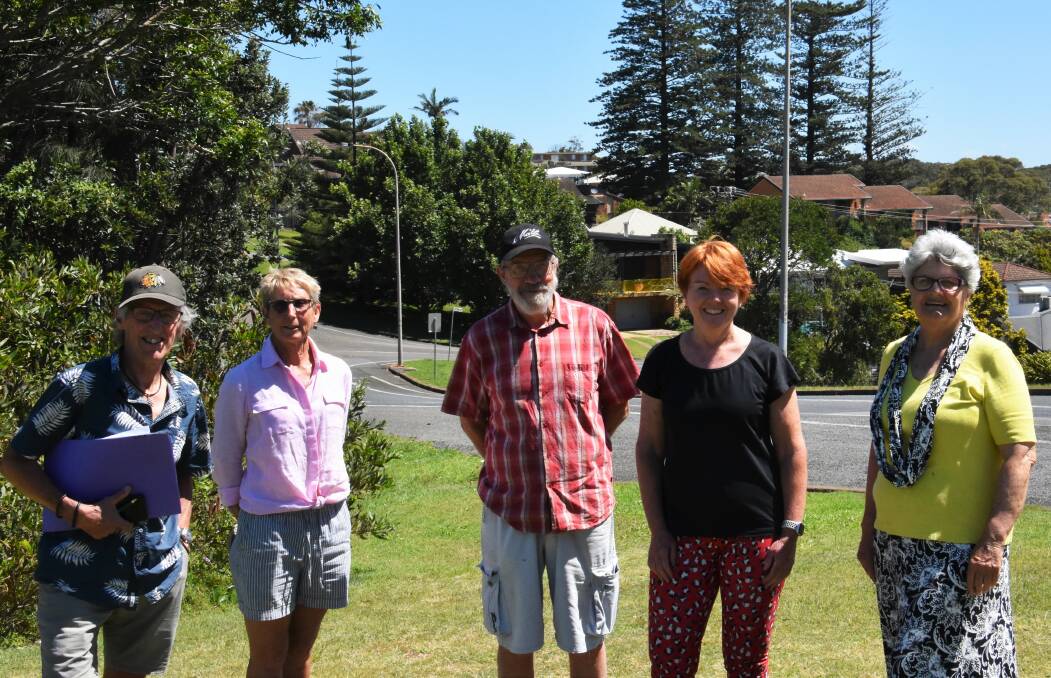 Concerned residents: Brian Johnson, Fran Lake, Ed Coleman, Fiona Conlon and Carole Field are planning to speak at the Planning Panel public meeting opposing a proposed development on Pacific Drive.