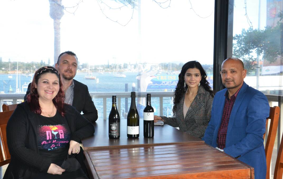 Supporting local: Port Macquarie EaTs founders Peter and Ellen Crepaz, owner of The Grill and Sea Secrets Dhak Bahadur (DB) Chowhan and his daughter Isha Chowhan.