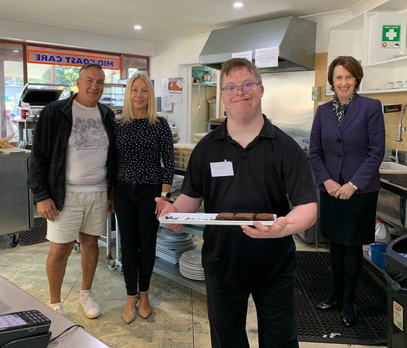 Food served with a smile: Roger and Sue Munro, Jake Low and Port Macquarie MP Leslie Williams are thrilled with the funding to upgrade the Hope Cafe kitchen.