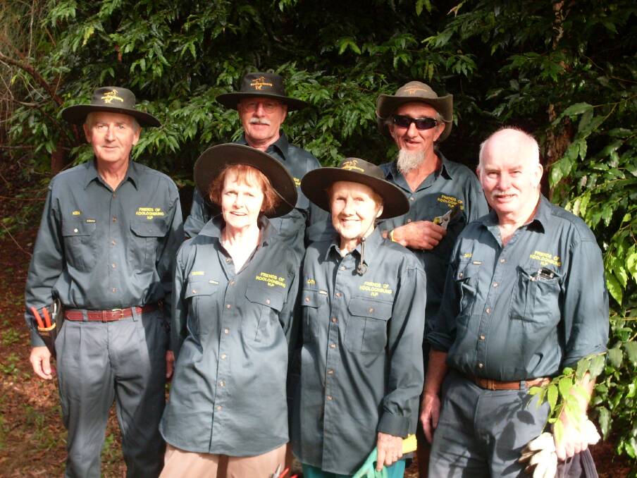 Cath Le Page (second from right at front) with the working bee volunteer team in 2010. Photo: Friends of Kooloonbung Creek Nature Park
