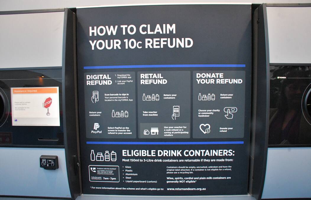 The reverse vending machine instructions show how to claim a refund.