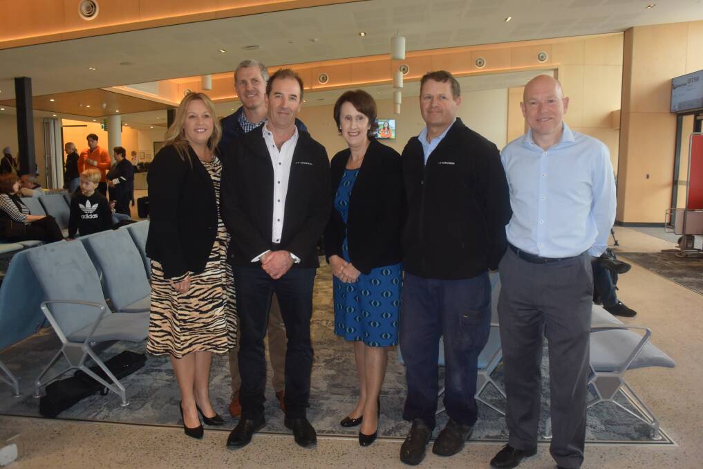Milestone: Mayor Peta Pinson, Peter Allen from council, Kimbal Dunham from AW Edwards, Port Macquarie MP Leslie Williams, Paul Stubbs from AW Edwards and Ashley Grummitt from council are thrilled with stage one of the airport terminal upgrade.