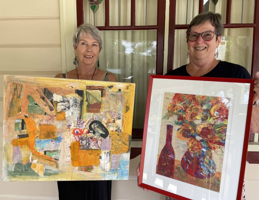 Creative flair: Lesley Sargent and Kerry Wheeldon display two paintings which will be part of the exhibition.