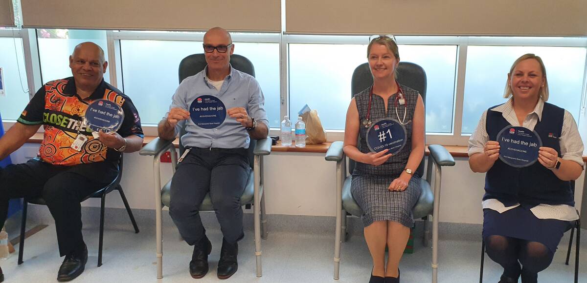 Milestone: Frontline healthcare workers Adrian Daley, Dr Rob Hislop, Dr Aiveen Bannan and Donna Hughes have received their first dose of the AstraZenica vaccine.