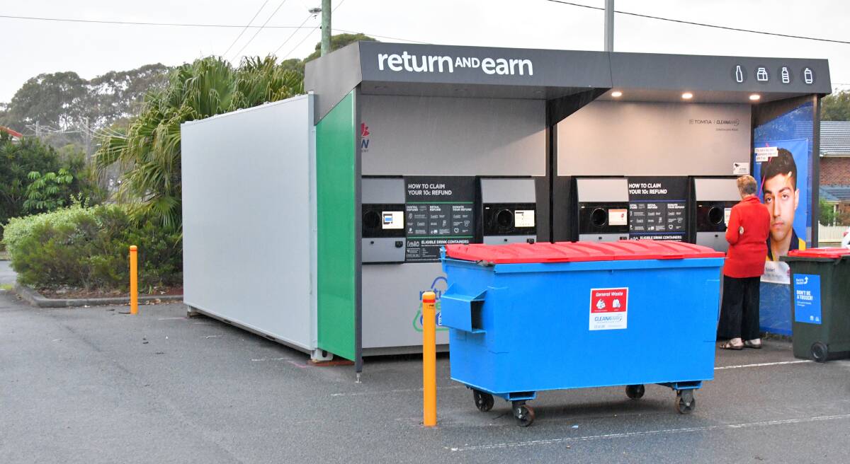 More choices: The reverse vending machine at the Growers Market complex behind Rebel is one of two new machines in Port Macquarie.