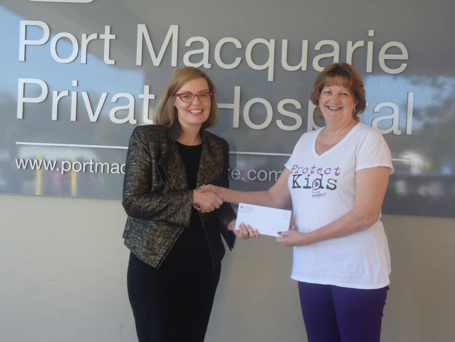 Many thanks: Port Macquarie Private Hospital chief executive officer Connie Porter presents a cheque to Bravehearts Mid North Coast chairperson Jenny Watts. 