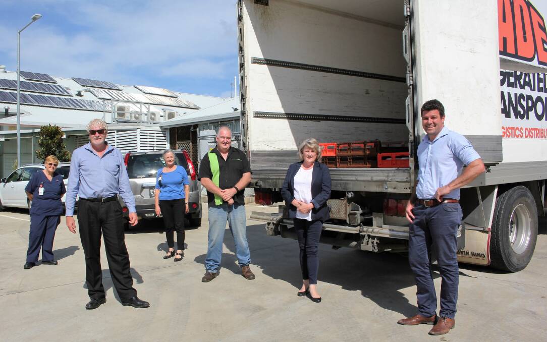 Hastings Co-op's Tim Walker, Craig Freudenstein of XS Food, food safety auditor Jacqui Ward and Josh Slade of Slade Refrigerated Transport with (back) RN Joy Barnes and director of nursing/executive officer Ann Bodill support the meals service.