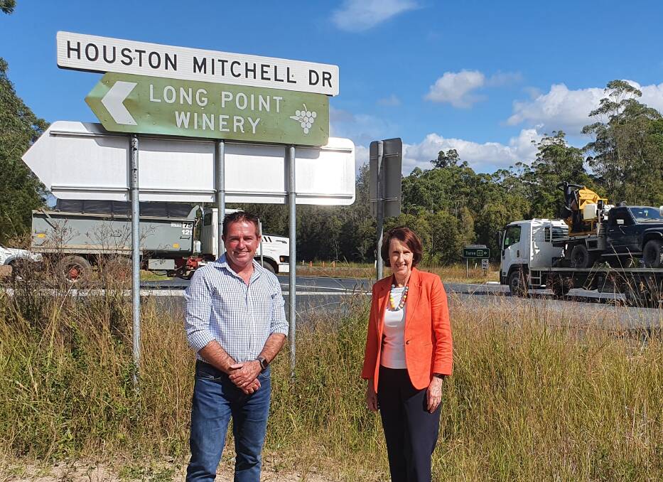 Road safety focus: Minister for Regional Transport and Roads Paul Toole and Port Macquarie MP Leslie Williams look forward to safety improvement work at the Houston Mitchell Drive/Pacific Highway intersection.