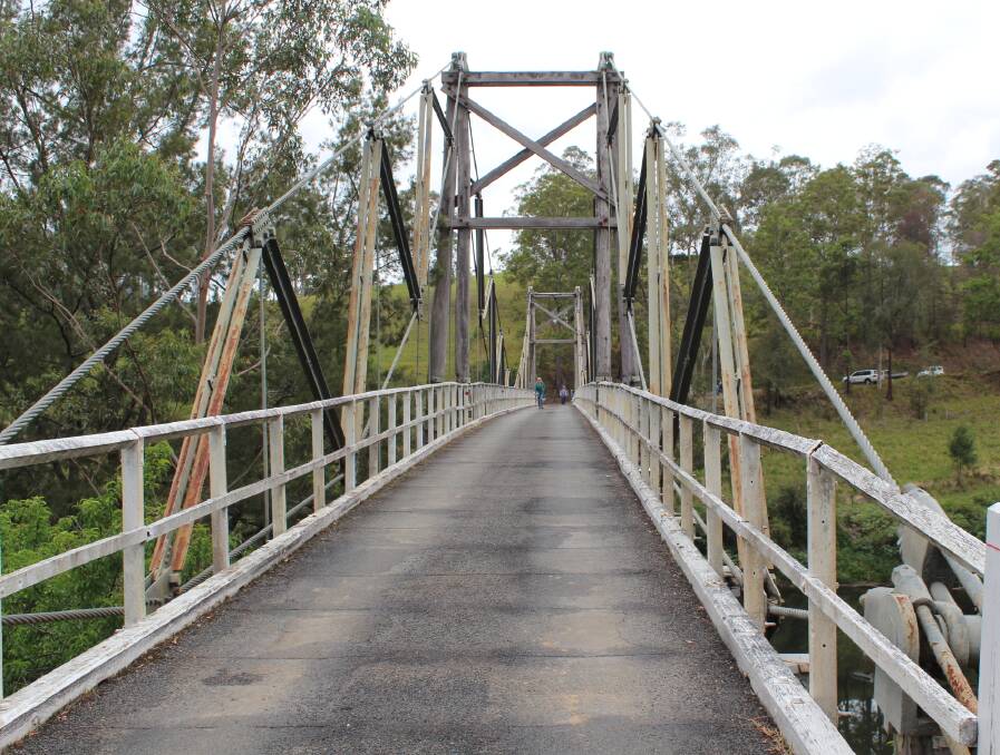 Historic bridge: Kindee suspension bridge crosses the Hastings River upstream of its junction with Kindee Creek, several kilometres from Long Flat. 