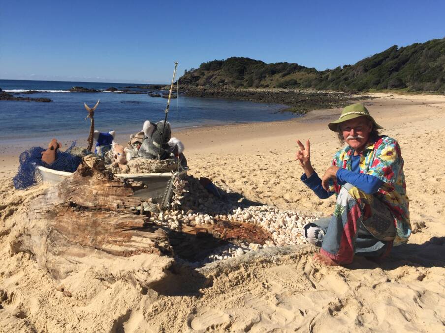 Beachside art: Rick Thomson-Jones used a range of materials in his latest art installation at Shelly Beach.