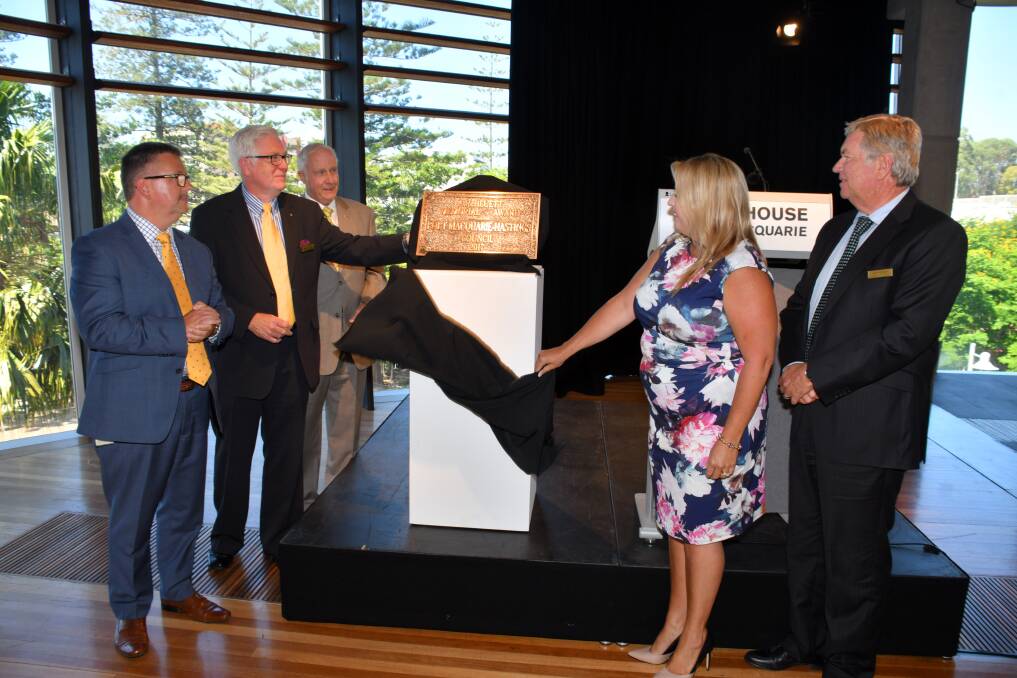 Achievement: Port Macquarie-Hastings Council general manager Craig Swift-McNair, AR Bluett Memorial Award chairman of the trust, Graeme Fleming, trustee Allan Ezzy, mayor Peta Pinson and trustee Les McMahon at the official presentation of the AR Bluett Memorial Award.