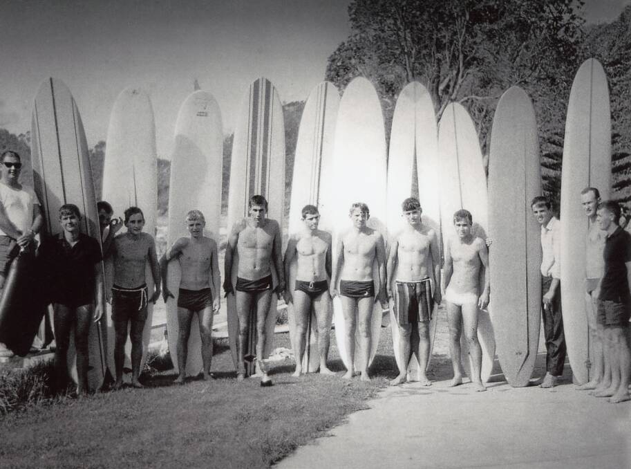 Competitors prepare for a surfing contest at Flynns Beach in 1963.