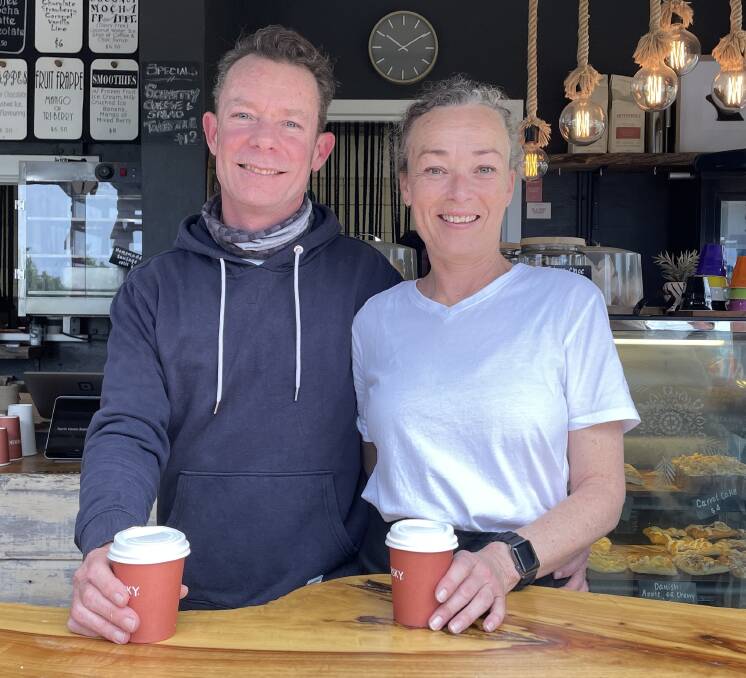 Beach Break Cafe North Haven owners Sheldon Young and Melanie Young are pleased with business during the Australian Surf Championships. Picture by Lisa Tisdell