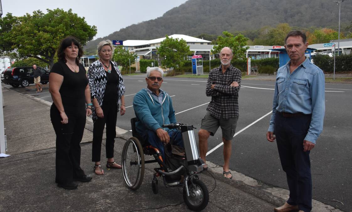 Community voice: Naomi Dowse-Collyer, Rachel Goughan, Mike Ipsen, Mike Dodkin and Harold Hunt want a change in the pedestrian crossing location.