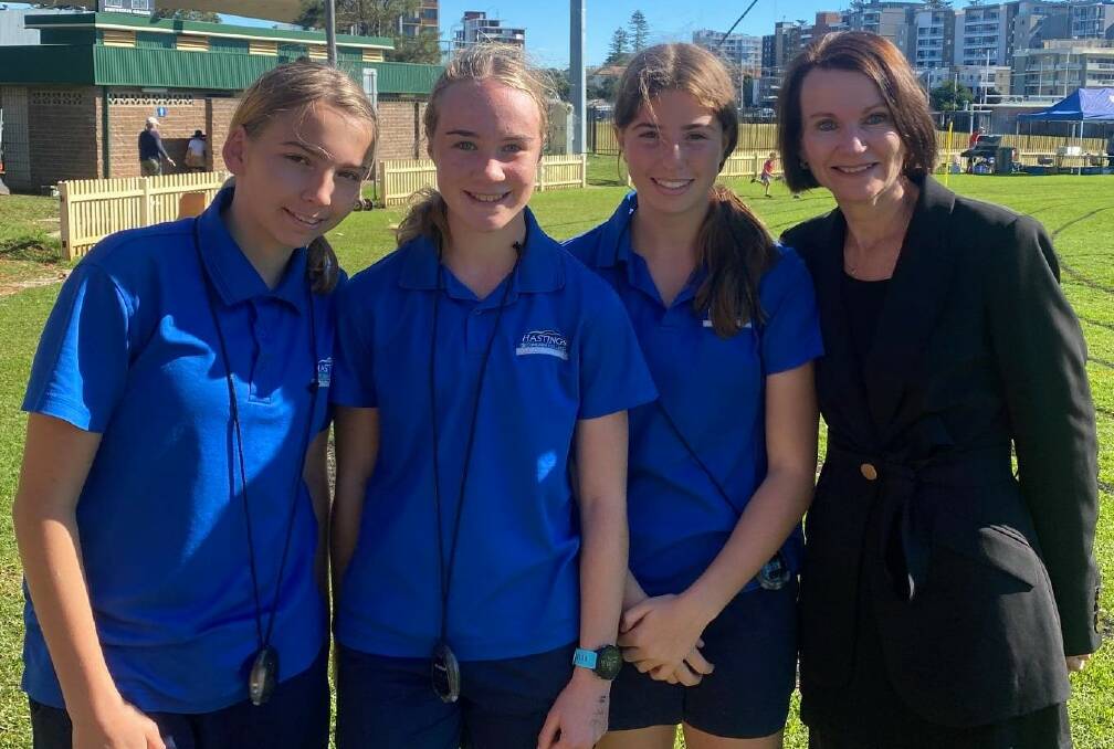 Wealth of skill: Meaghan Cook (right), pictured with a trio of students, will be at the helm of Hastings Secondary College for the remainder of 2021.