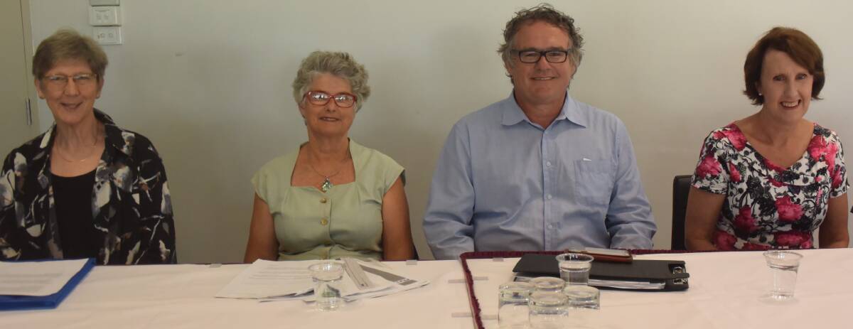 Jan Burgess (Sustainable Australia), Drusi Megget (The Greens), Peter Alley (Country Labor) and Leslie Williams (The Nationals) prepare for the meet the candidates forum.