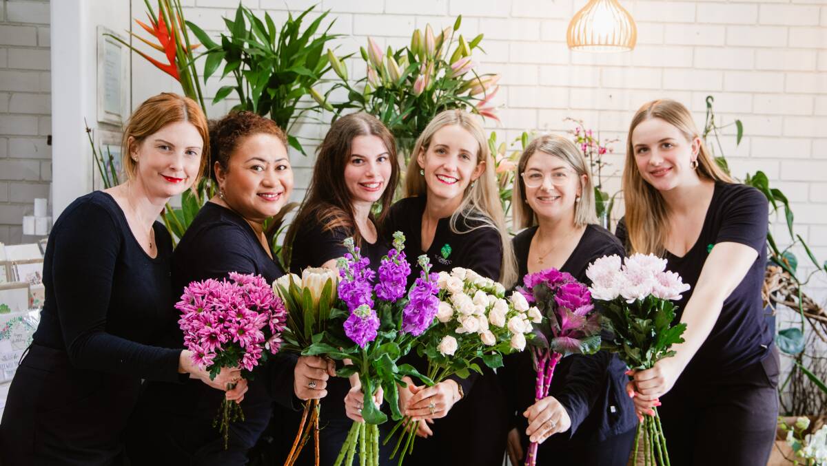 Sarah Hudson, Joan Cote, Phoebe Gee, Ashley Sargeson, Kayla Drinkwater and Holly Coles make up the Touchwood Flowers team. Photo: Supplied by Sydney Markets Fresh Awards