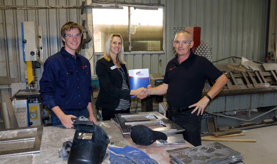 Successful partnership: Apprentice Kyle Cooper, ETC Transition to Work adviser Edwina Clarke and Birdon quality, environmental and safety manager Stephen Prohm.