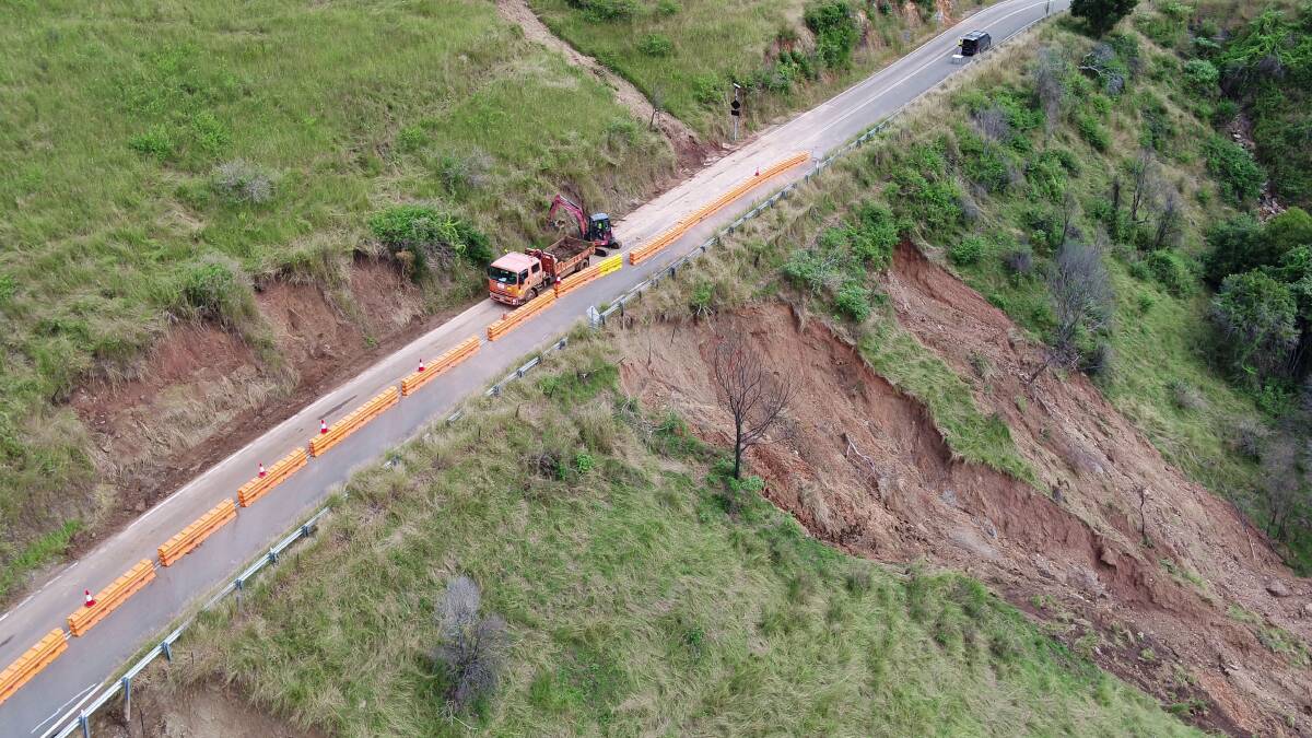 Work in progress: One of the landslip sites on the Oxley Highway. Photo: Transport for NSW