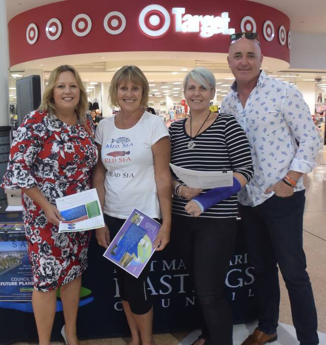 Community views: Port Macquarie resident Jo-Anne Stavely (second from left) shares her thoughts about the council's draft 2019-20 plans with mayor Peta Pinson, group manager community place Lucilla Marshall and Cr Lee Dixon.