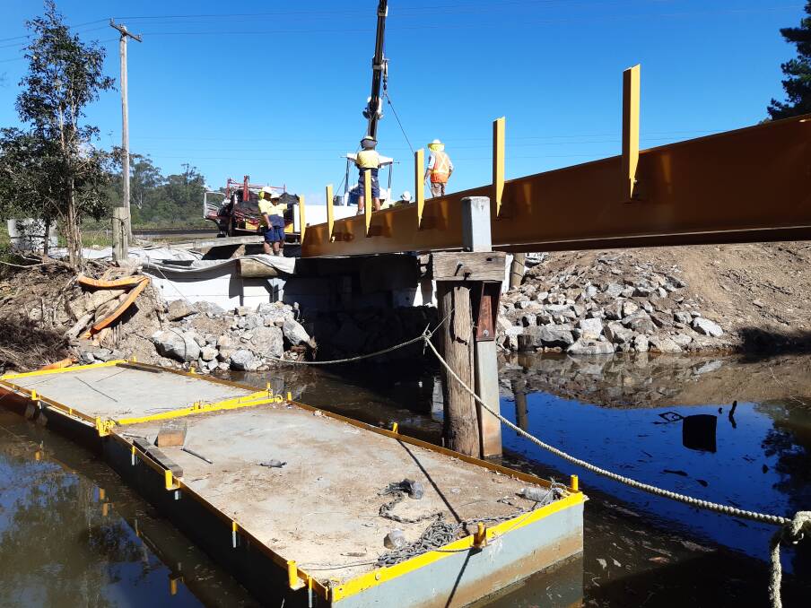 The temporary bridge project takes shape. Photo: Port Macquarie-Hastings Council