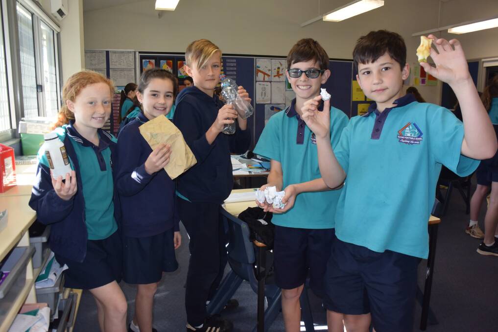 Environmental message: Tacking Point Public School students Siena Cristafi, Sienna Meani, Noa McNeill, Ryan Cook and Cooper Gresswell take part in the Better not Litter workshop.